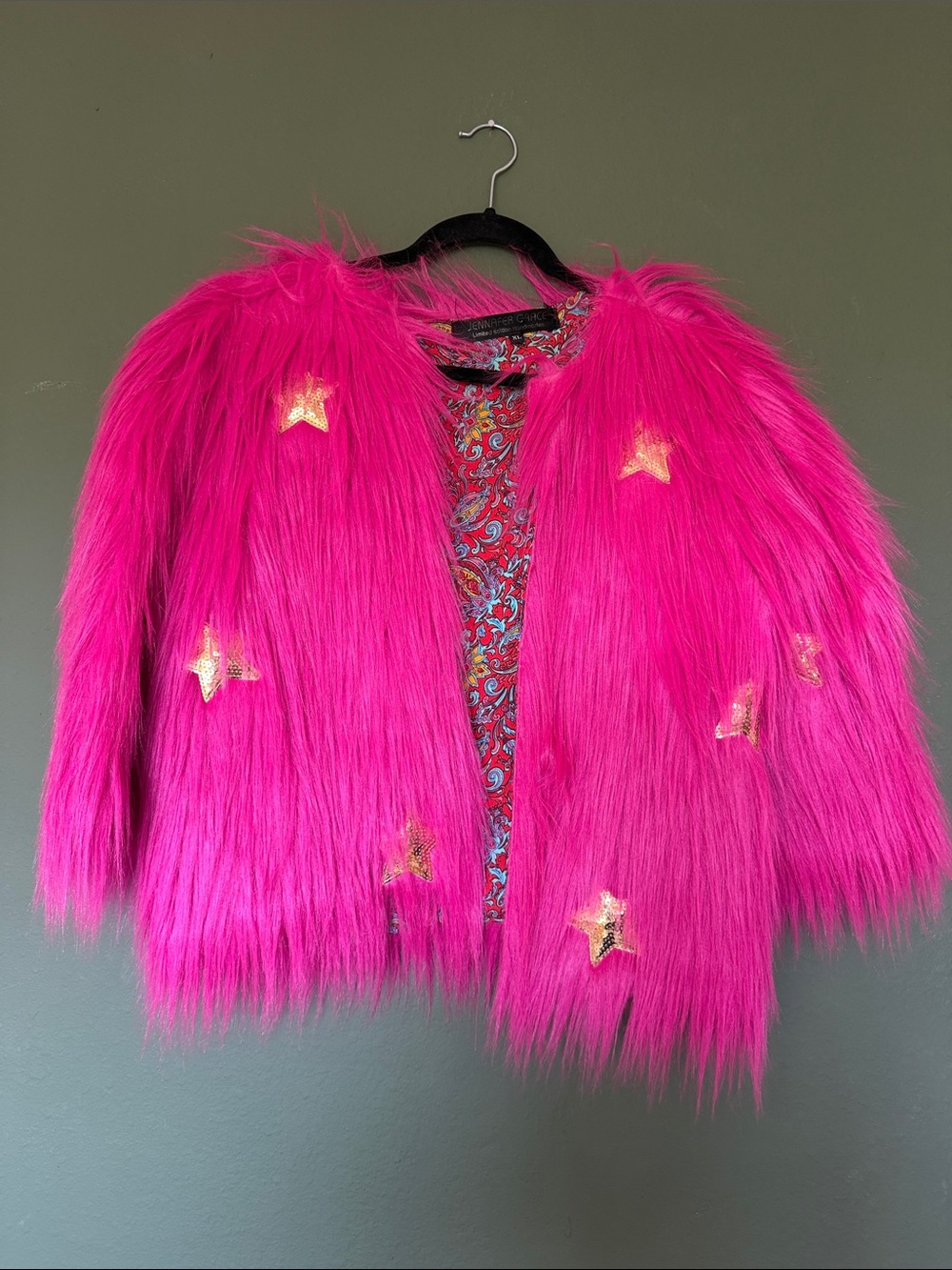 Jennifer Grace Limited Edition Handmades- Hot Pink Faux Fur Star Jacket